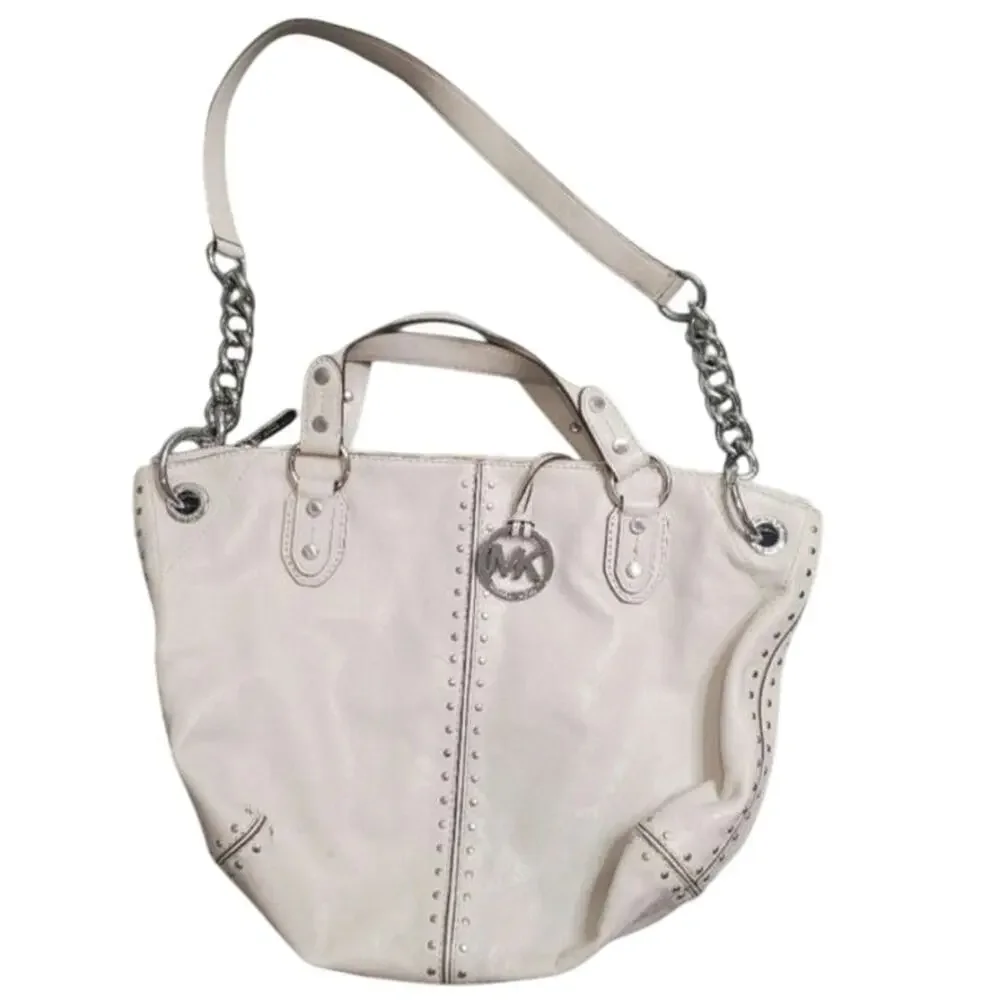 Michael Kors Uptown Astor Stud Shoulder Bag Cream